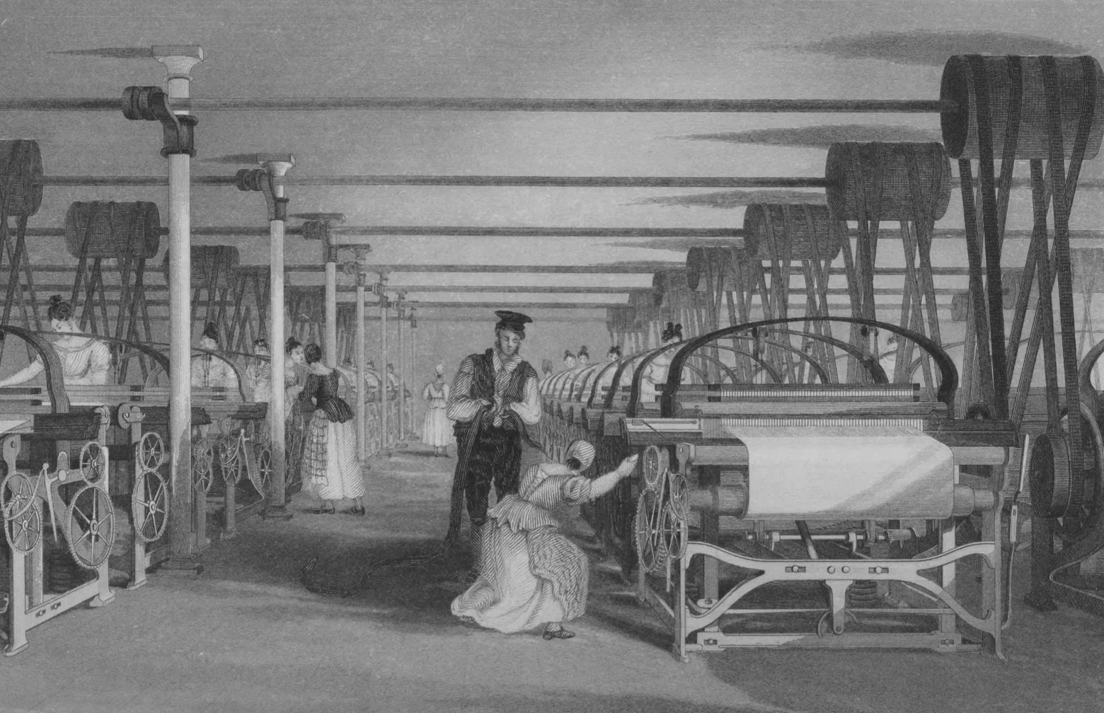 Mechanical weaving looms in 1835